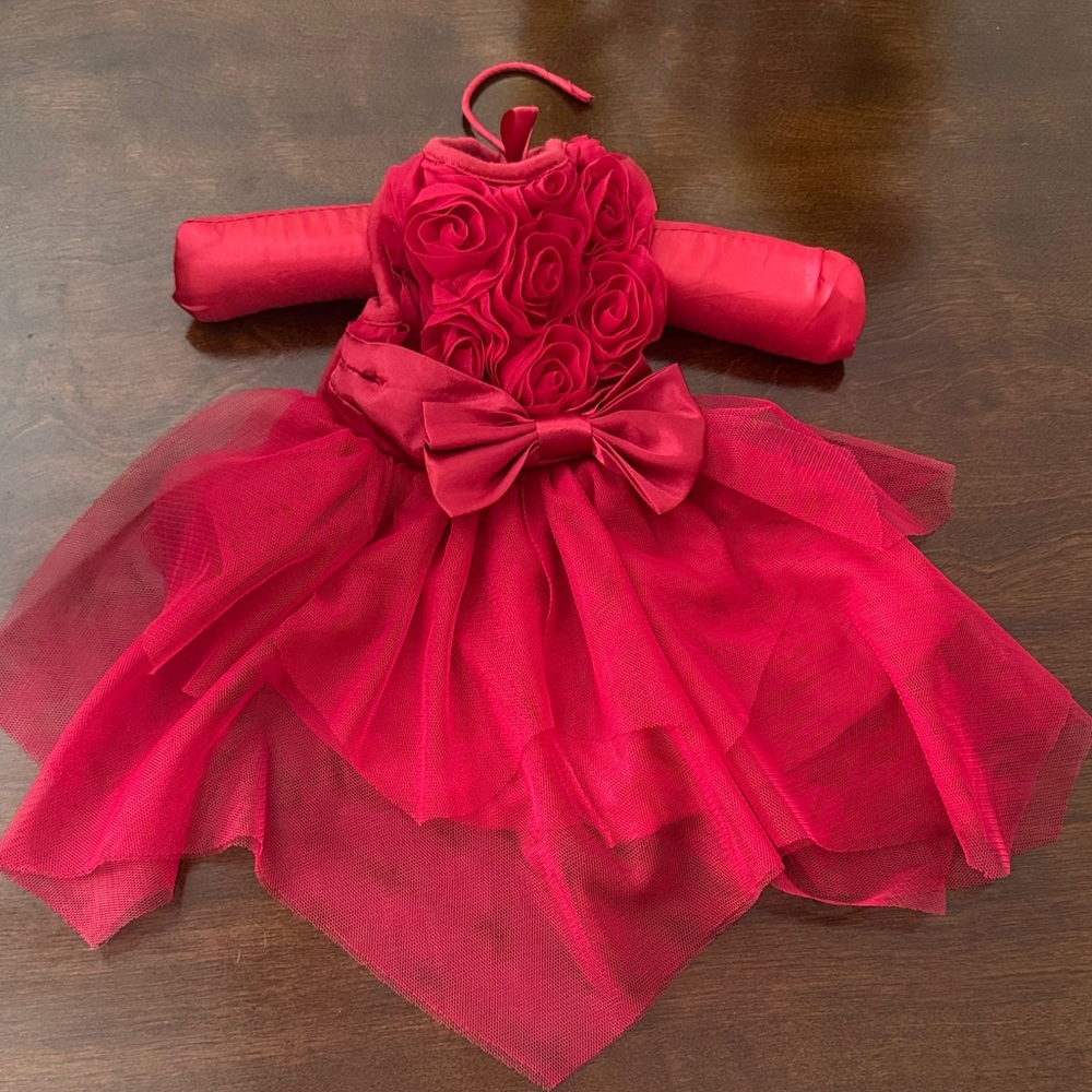 Elegant dog Red Dress with Rosette Details